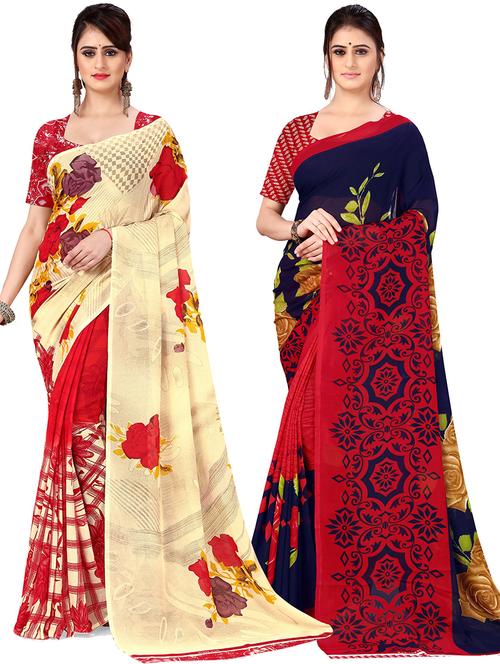 women pack of 2 casual wear combo sarees with blouse - 21477617 - Very Small Image - 1