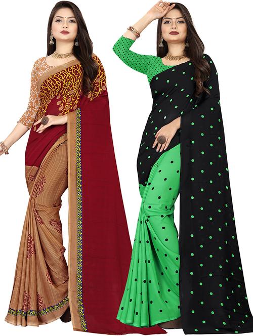 women pack of 2 casual wear combo sarees with blouse - 21477618 - Very Small Image - 1