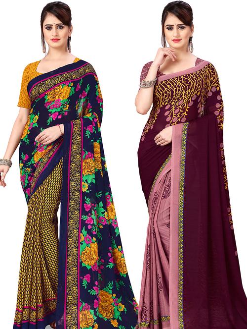 women pack of 2 casual wear combo sarees with blouse - 21477619 - Very Small Image - 1
