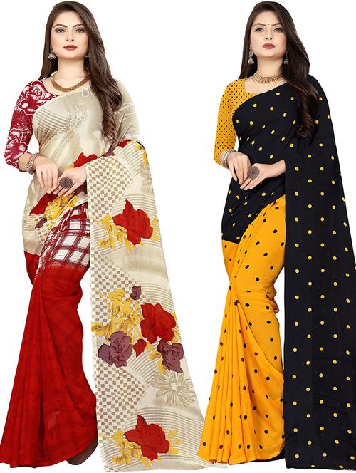 women pack of 2 casual wear combo sarees with blouse - 21477621 - Very Small Image - 1