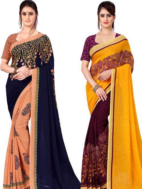 women pack of 2 casual wear combo sarees with blouse - 21477622 - Very Small Image - 1