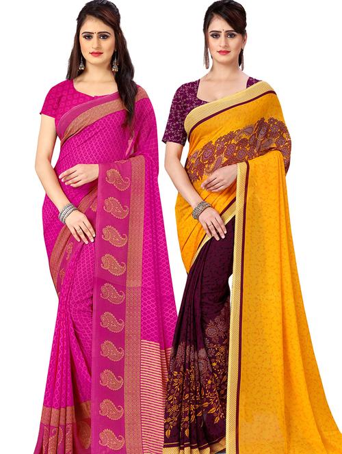 women pack of 2 casual wear combo sarees with blouse - 21477625 - Very Small Image - 1