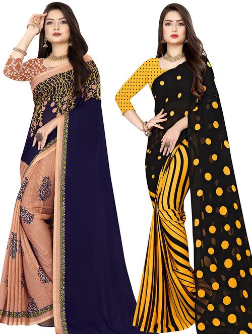 women pack of 2 casual wear combo sarees with blouse - 21477631 - Very Small Image - 1