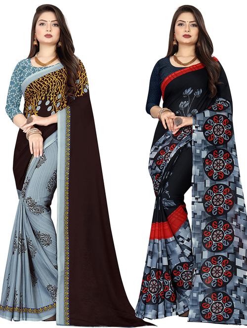 women pack of 2 casual wear combo sarees with blouse - 21477637 - Very Small Image - 1