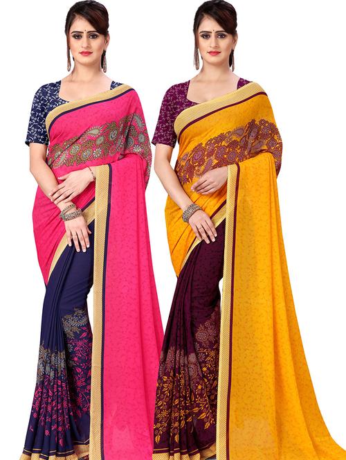 women pack of 2 casual wear combo sarees with blouse - 21477638 - Very Small Image - 1