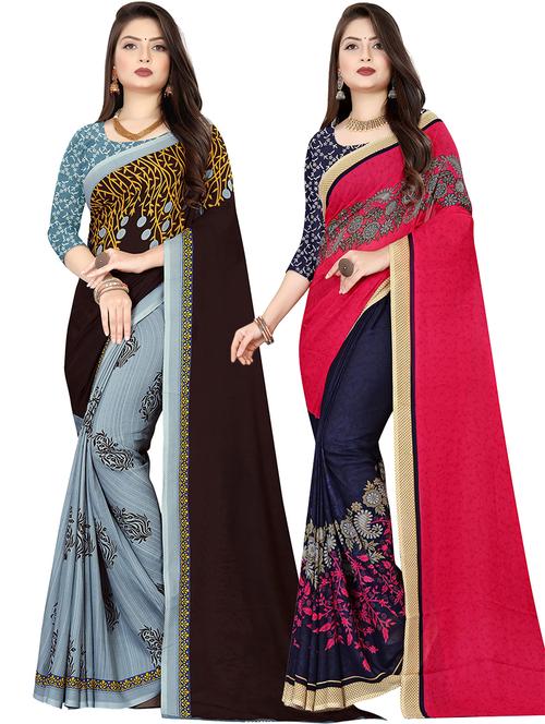 women pack of 2 casual wear combo sarees with blouse - 21477639 - Very Small Image - 1
