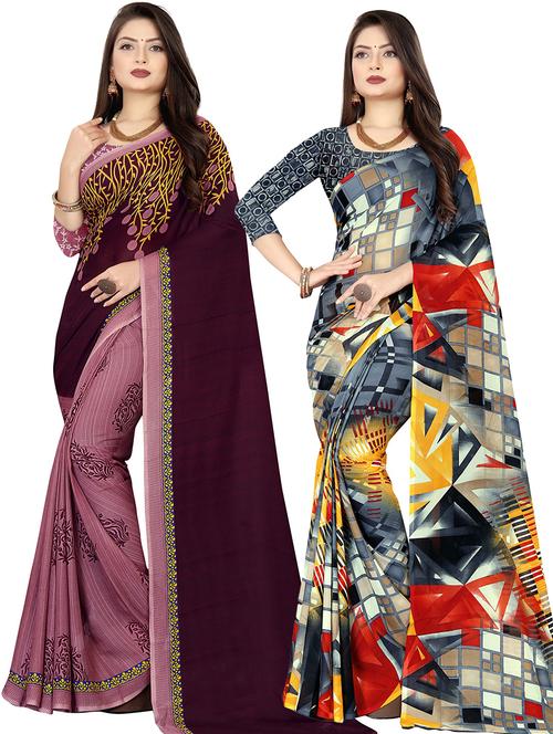 women pack of 2 casual wear combo sarees with blouse - 21477643 - Very Small Image - 1