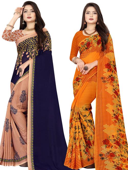 women pack of 2 casual wear combo sarees with blouse - 21477645 - Very Small Image - 1