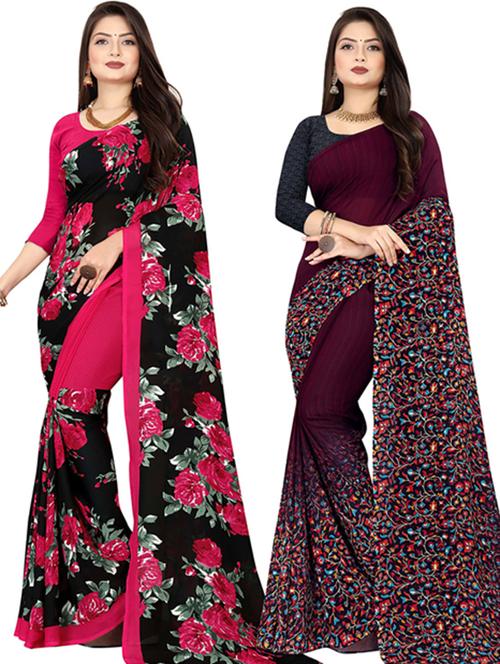 women pack of 2 casual wear combo sarees with blouse - 21477658 - Very Small Image - 1