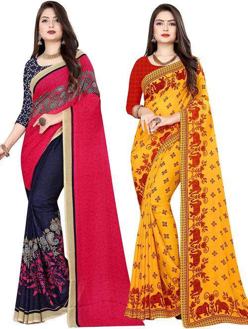 women pack of 2 casual wear combo sarees with blouse - 21477671 - Very Small Image - 1