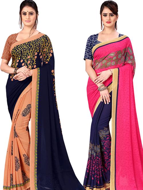 women pack of 2 casual wear combo sarees with blouse - 21477677 - Very Small Image - 1
