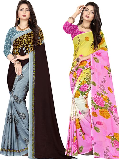 women pack of 2 casual wear combo sarees with blouse - 21477680 - Very Small Image - 1