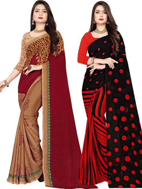 women pack of 2 casual wear combo sarees with blouse - 21477687 - Very Small Image - 1