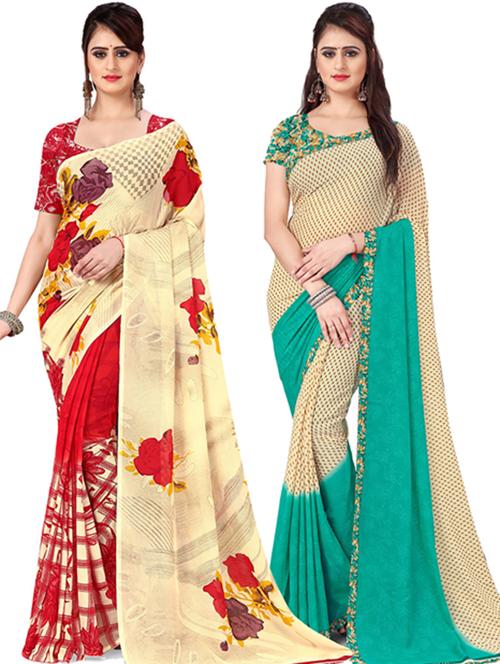 women pack of 2 casual wear combo sarees with blouse - 21477688 - Very Small Image - 1