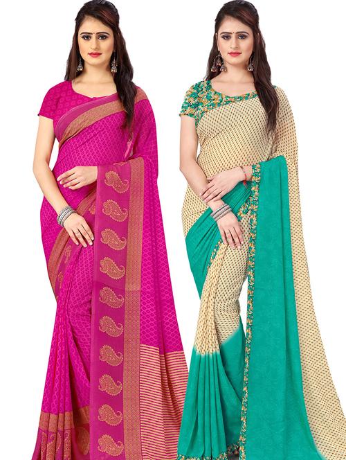 women pack of 2 casual wear combo sarees with blouse - 21477689 - Very Small Image - 1