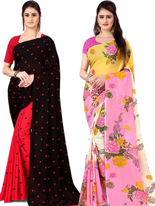 women pack of 2 casual wear combo sarees with blouse - 21477698 - Very Small Image - 1