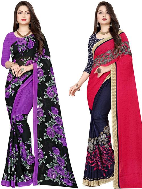 women pack of 2 casual wear combo sarees with blouse - 21477699 - Very Small Image - 1