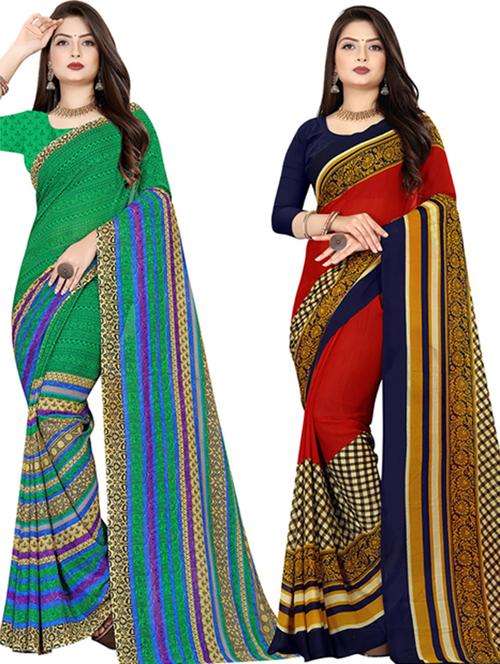 women pack of 2 casual wear combo sarees with blouse - 21477705 - Very Small Image - 1