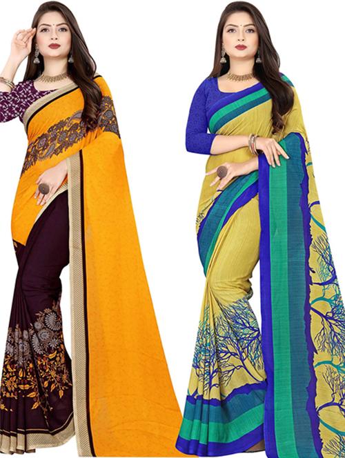 women pack of 2 casual wear combo sarees with blouse - 21477706 - Very Small Image - 1