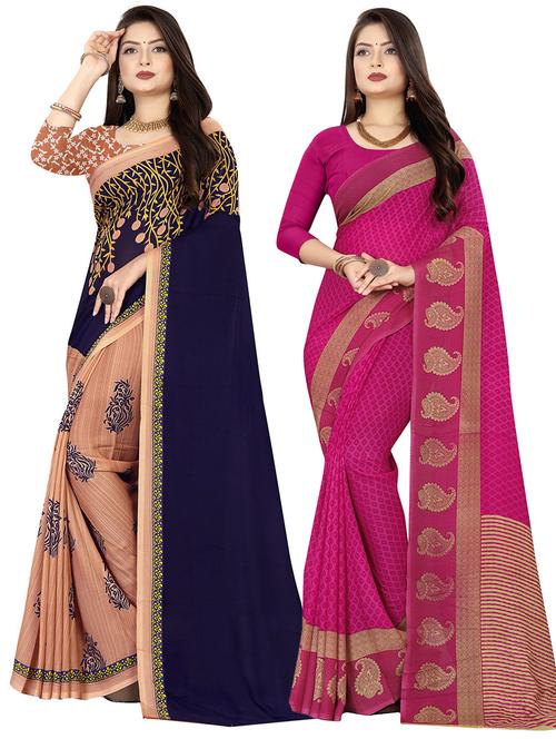 women pack of 2 casual wear combo sarees with blouse - 21477708 - Very Small Image - 1