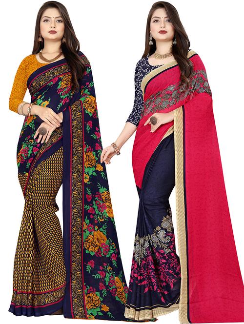 women pack of 2 casual wear combo sarees with blouse - 21477709 - Very Small Image - 1