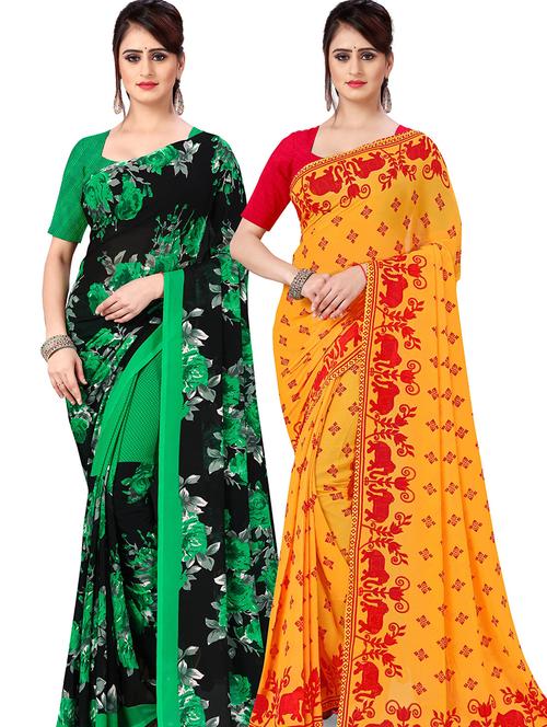 women pack of 2 casual wear combo sarees with blouse - 21477719 - Very Small Image - 1