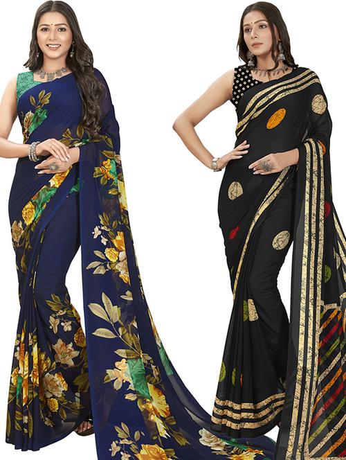 women pack of 2 casual wear combo sarees with blouse - 21477721 - Very Small Image - 1