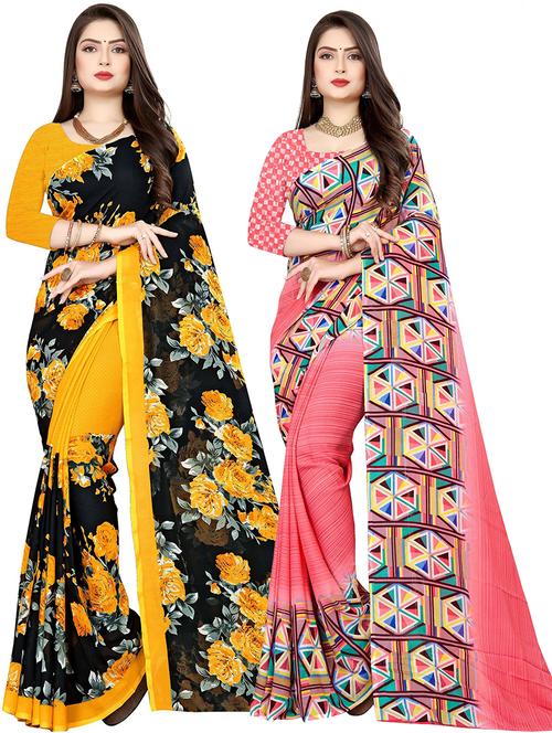women pack of 2 casual wear combo sarees with blouse - 21477723 - Very Small Image - 1