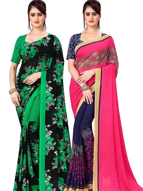 women pack of 2 casual wear combo sarees with blouse - 21477725 - Very Small Image - 1
