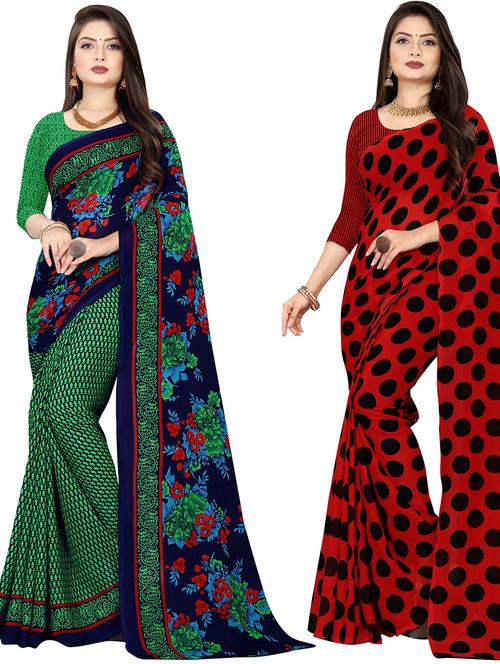 women pack of 2 casual wear combo sarees with blouse - 21477730 - Very Small Image - 1