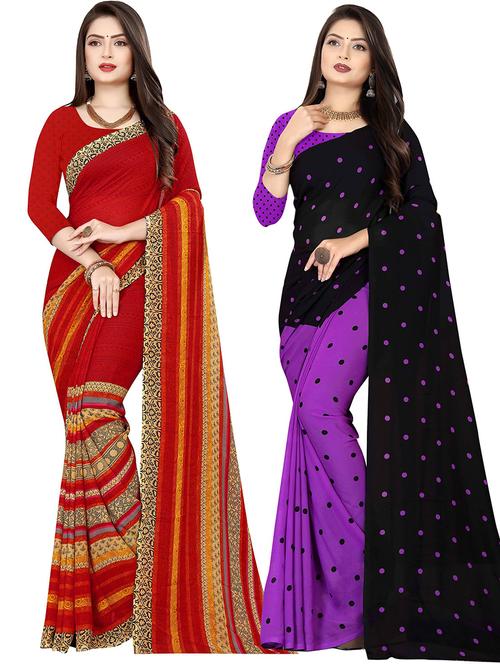 women pack of 2 casual wear sarees with blouse - 21477736 - Very Small Image - 1