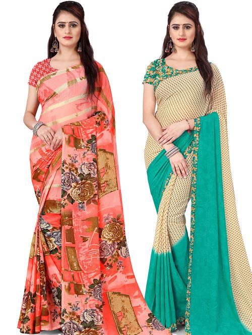 women pack of 2 casual wear combo sarees with blouse - 21477737 - Very Small Image - 1