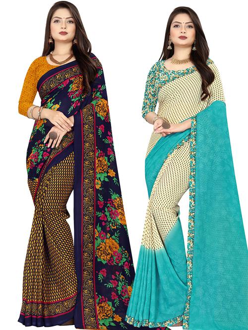 women pack of 2 casual wear combo sarees with blouse - 21477739 - Very Small Image - 1