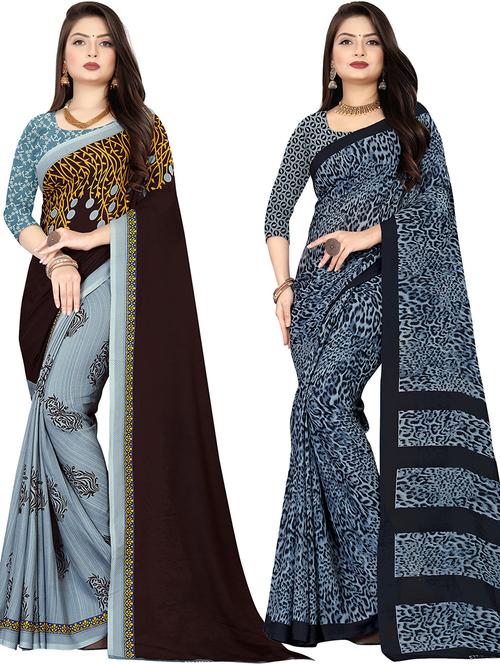women pack of 2 casual wear combo sarees with blouse - 21477745 - Very Small Image - 1
