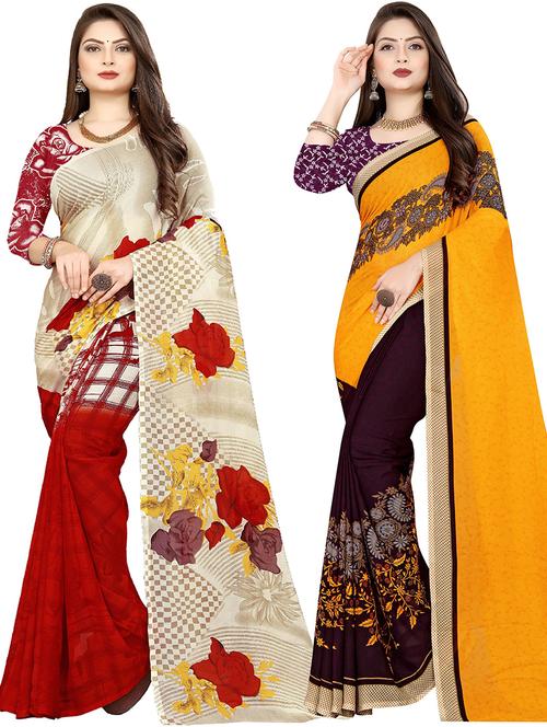 women pack of 2 casual wear combo sarees with blouse - 21477757 - Very Small Image - 1