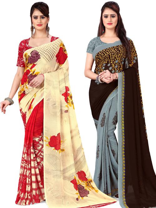 women pack of 2 casual wear combo sarees with blouse - 21477761 - Very Small Image - 1