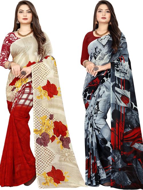 women pack of 2 casual wear combo sarees with blouse - 21477768 - Very Small Image - 1