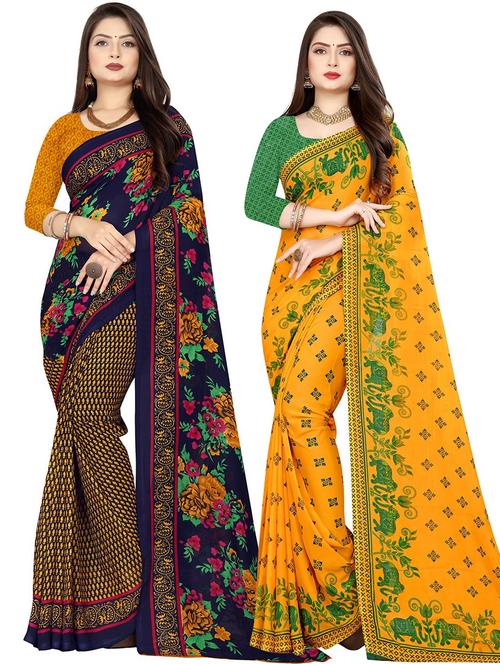 women pack of 2 casual wear combo sarees with blouse - 21477772 - Very Small Image - 1