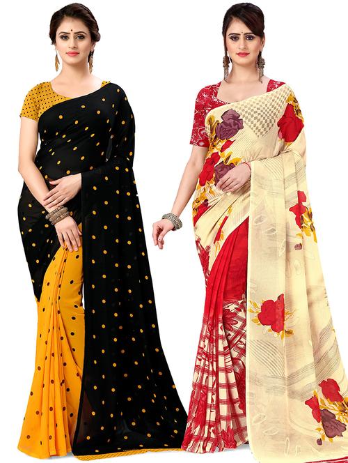 women pack of 2 casual wear combo sarees with blouse - 21477778 - Very Small Image - 1
