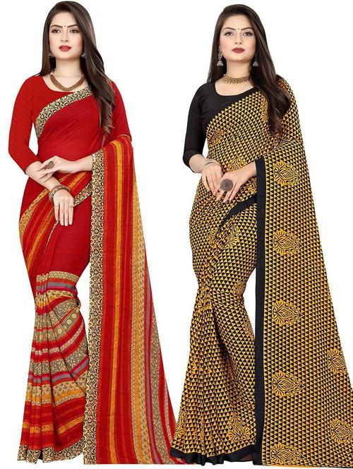 women pack of 2 casual wear combo sarees with blouse - 21477790 - Very Small Image - 1