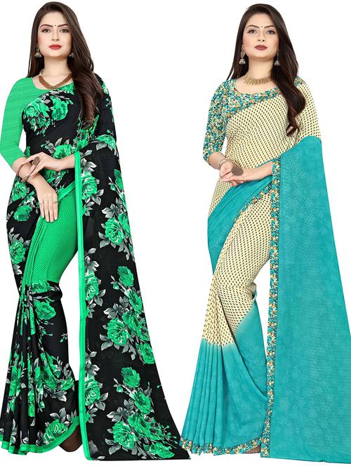 women pack of 2 printed casual wear saree with blouse - 21477795 - Very Small Image - 1