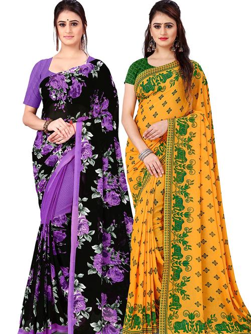 women pack of 2 printed casual wear saree with blouse - 21477796 - Very Small Image - 1