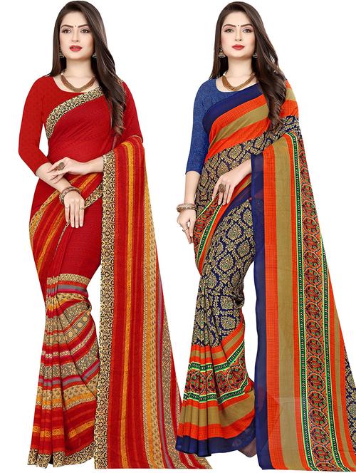 women pack of 2 casual wear combo sarees with blouse - 21477799 - Very Small Image - 1
