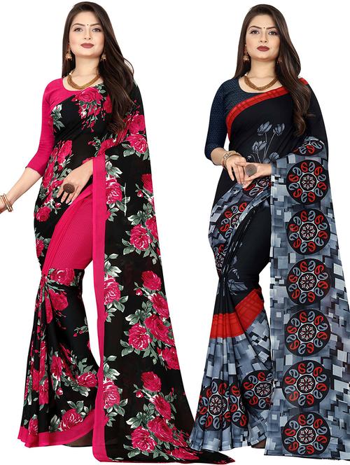 women pack of 2 casual wear sarees with blouse - 21477806 - Very Small Image - 1