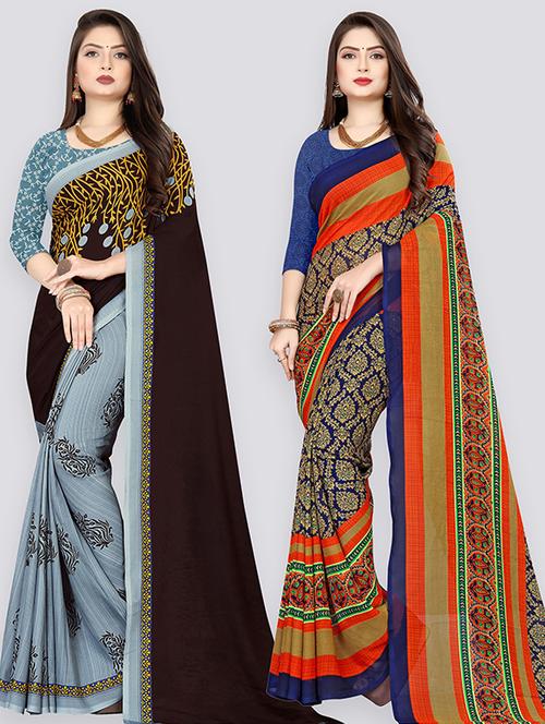 women pack of 2 casual wear sarees with blouse - 21477808 - Very Small Image - 1