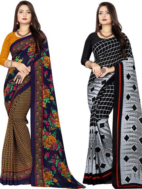 women pack of 2 casual wear combo sarees with blouse - 21477810 - Very Small Image - 1