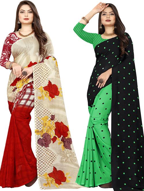 women pack of 2 casual wear combo sarees with blouse - 21477811 - Very Small Image - 1