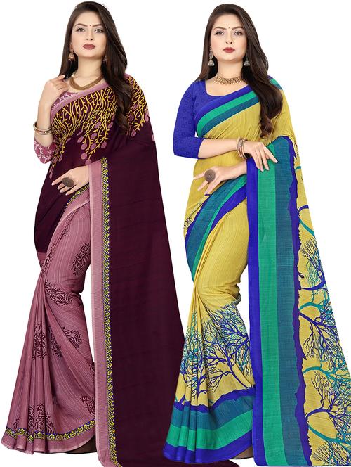 women pack of 2 printed casual wear saree with blouse - 21477814 - Very Small Image - 1