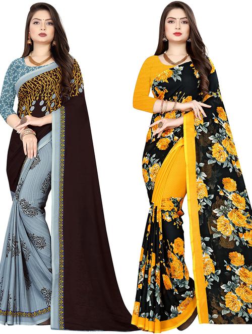 women pack of 2 casual wear combo sarees with blouse - 21477838 - Very Small Image - 1