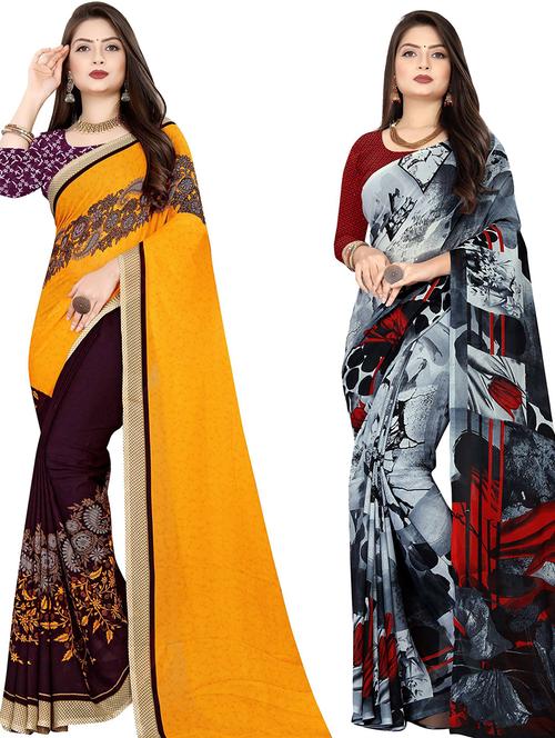 women pack of 2 casual wear combo sarees with blouse - 21477841 - Very Small Image - 1